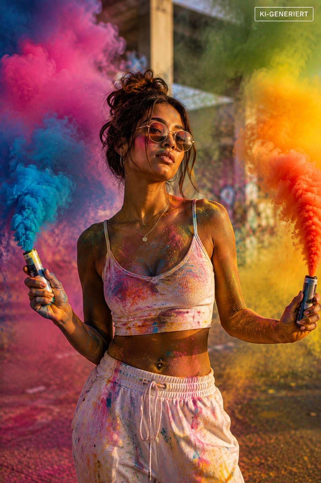 KI-Konzeptbild für ein Holi-Farbrausch-Fotoshooting